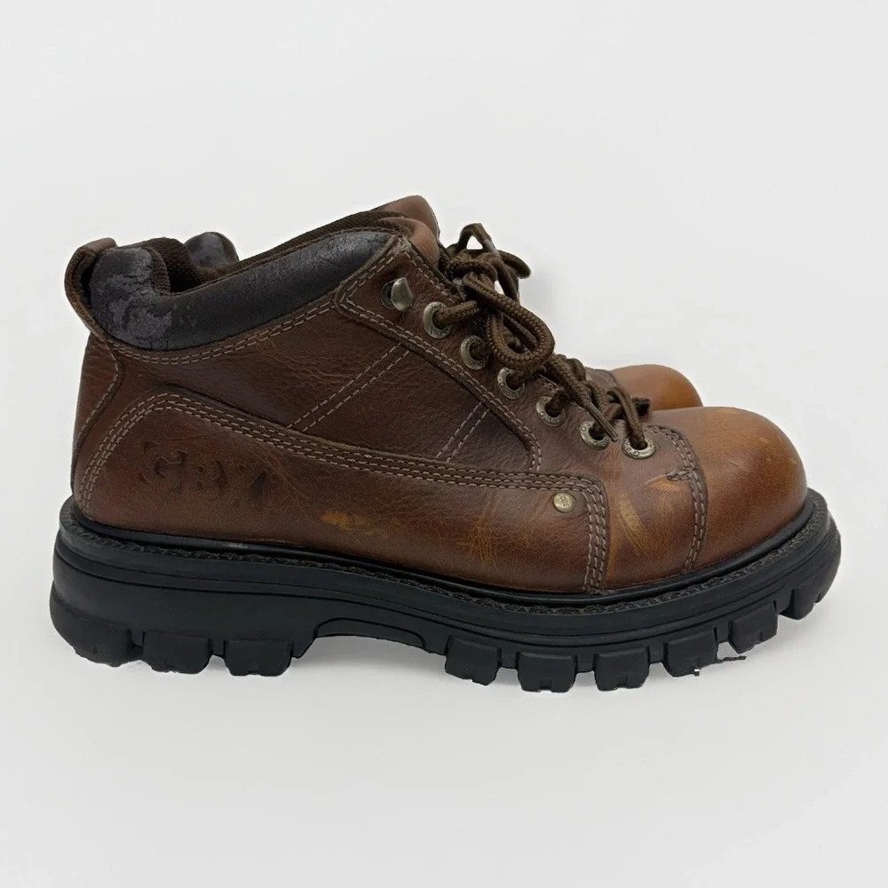 GBX 90s Y2K Streetwear Mens 10 M Chunky Leather Platform Boots Shoes Brown